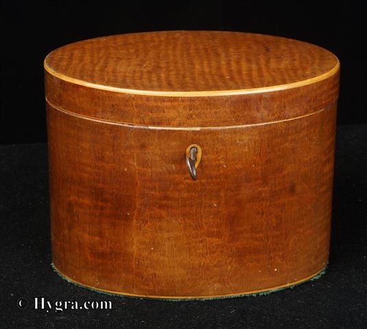 Enlarge Picture: Antique George III oval lacewood tea caddy circa 1790